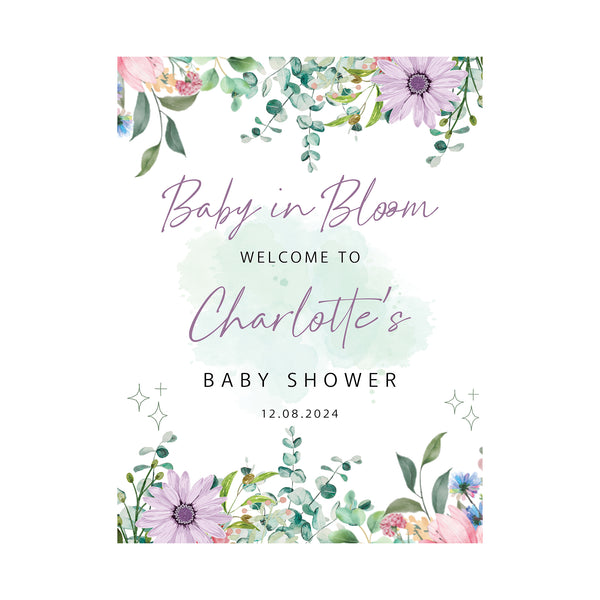 Baby in Bloom Baby Shower Welcome Board Sign for Decoration