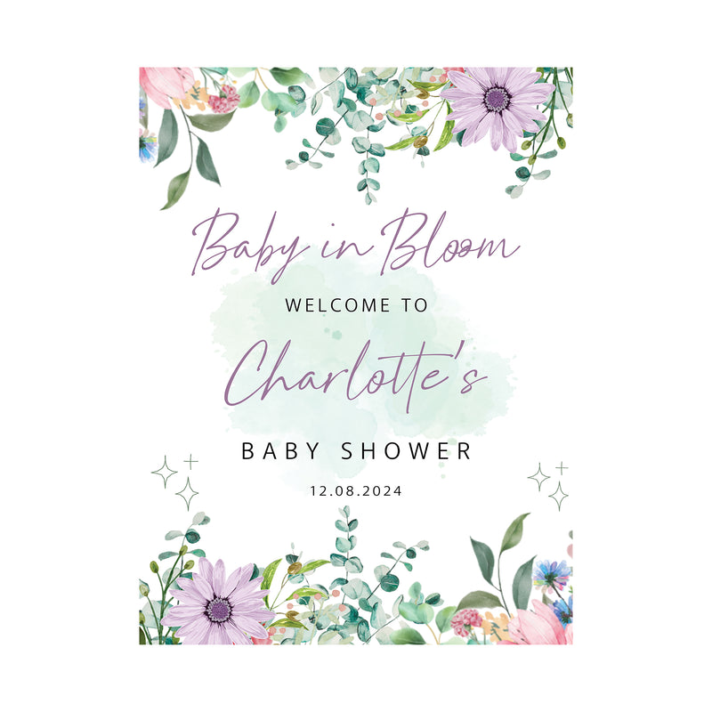 Baby in Bloom Baby Shower Welcome Board Sign for Decoration