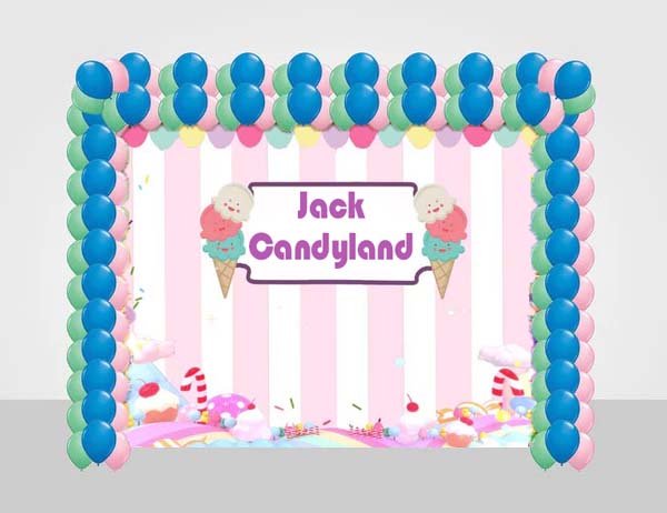 Candyland Birthday Party Decoration Kit With Personalized Backdrop.