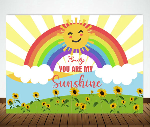 Sunshine Theme Birthday Party Personalized Backdrop.