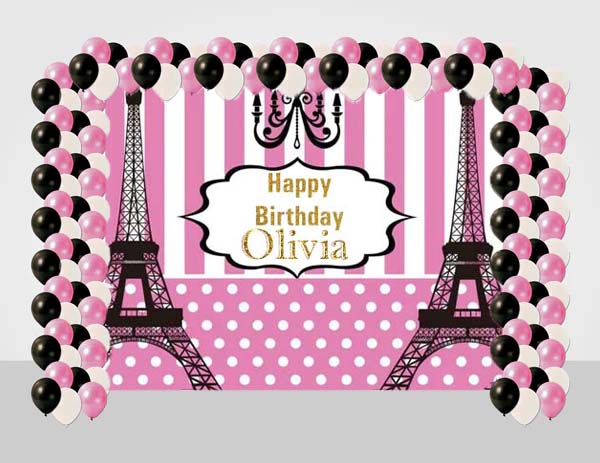 Paris Birthday Party Decoration Kit With Personalized Backdrop.