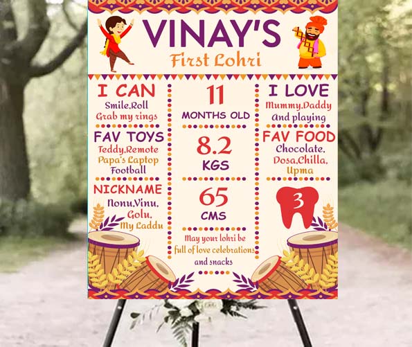 Lohri Party Customized Milestone Sign/Board for Kids Birthday Party