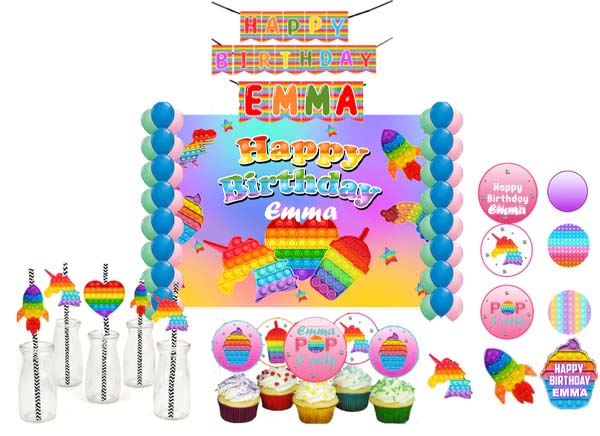 Pop It Theme Birthday Complete Personalize Party Kit