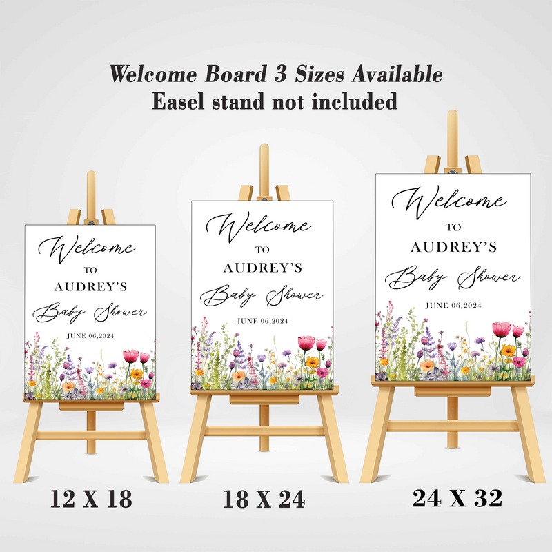 Wild Flower Theme Baby Shower Welcome Board Sign for Decoration