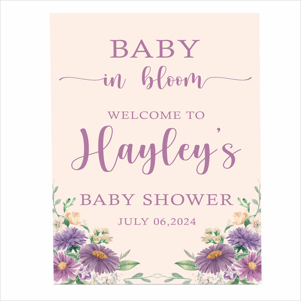 Baby in Bloom Baby Shower Welcome Board Sign for Decoration