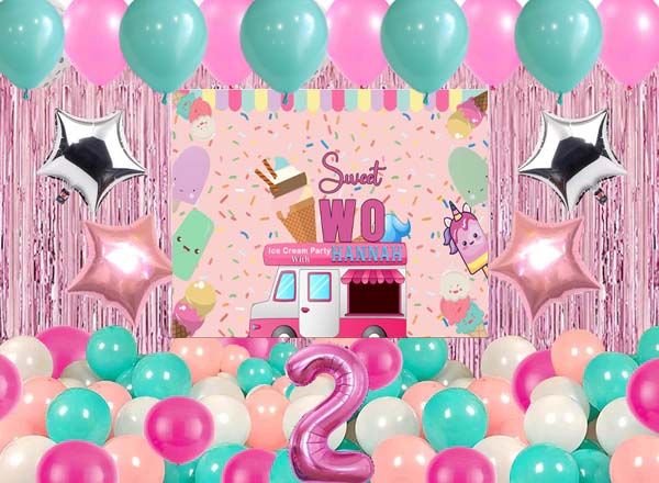 Two Sweet Birthday Complete Party Set With Personalized Backdrop