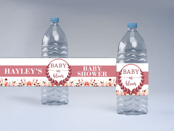 Baby In Bloom Theme Baby Shower Water Bottle Labels