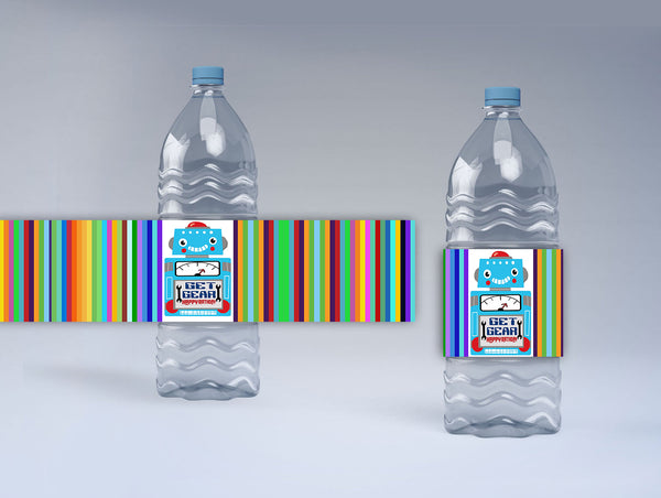 Robot Theme Water Bottle Labels