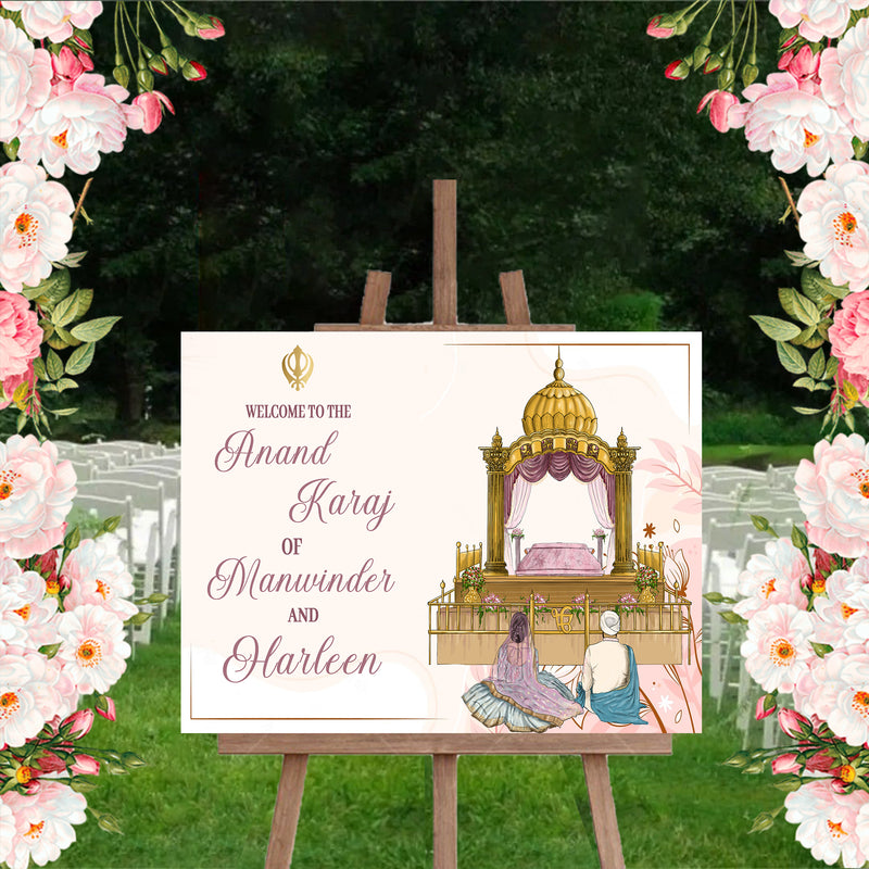 Indian  Punjabi Wedding Anand Karaj Ceremony Welcome Board Sign for Decoration