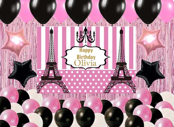 Paris Theme Birthday Complete Party Set With Personalized Backdrop