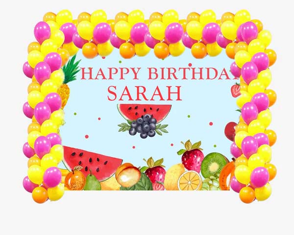 Twotti Fruity Birthday Party Decoration Kit With Personalized Backdrop.