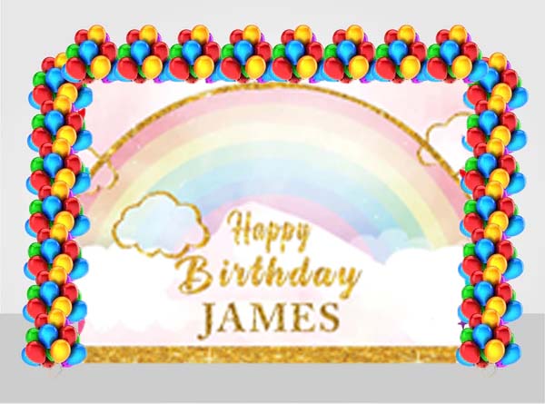 Rainbow Birthday Party Decoration Kit With Personalized Backdrop.