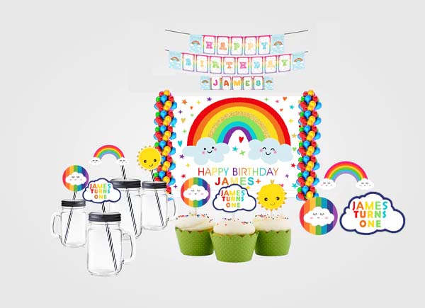 Rainbow Birthday Complete Personalize Party Kit