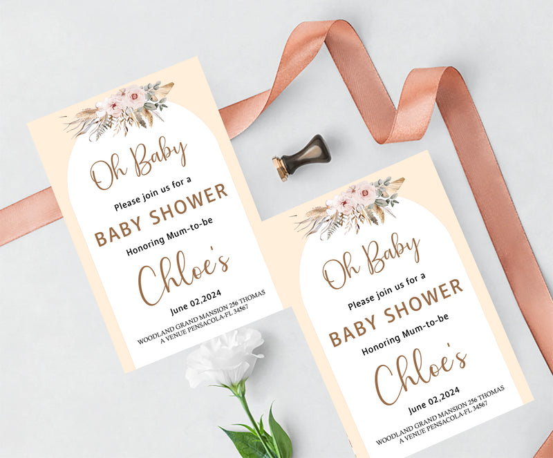 Boho Theme Baby Shower E- Invite/Printed Invitation Card