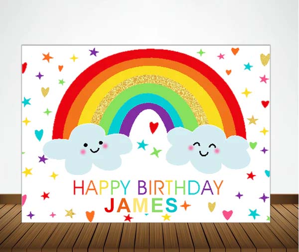 Rainbow Theme Birthday Party Personalized Backdrop.