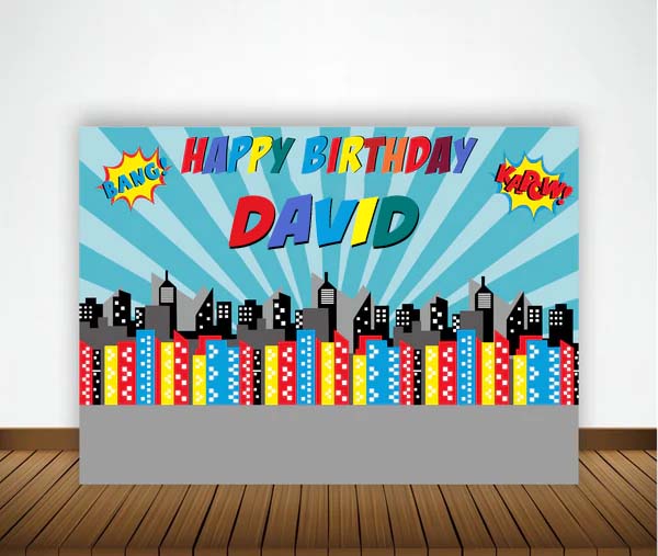 Super Hero Birthday Party Personalized Backdrop.