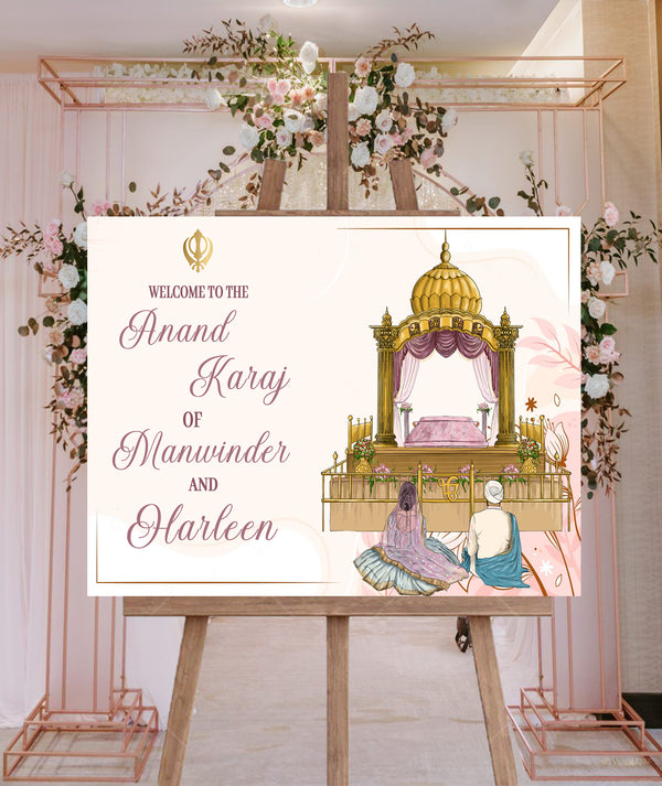 Indian  Punjabi Wedding Anand Karaj Ceremony Welcome Board Sign for Decoration