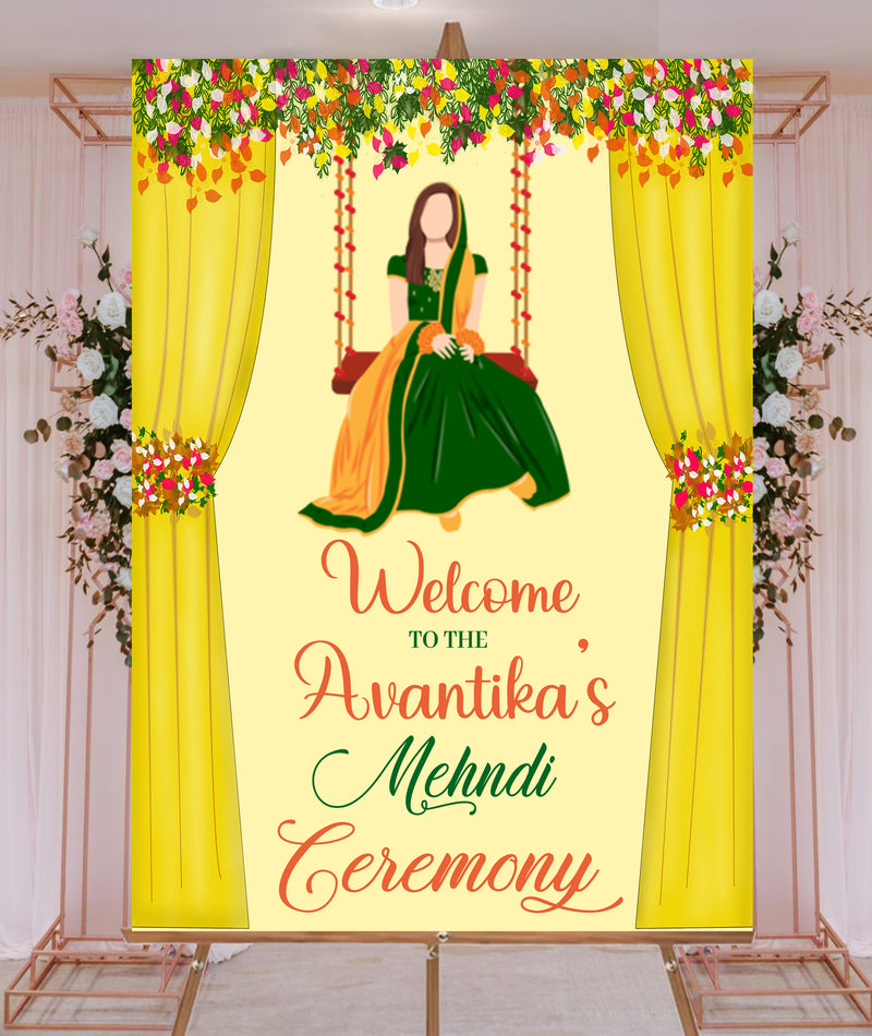 Indian Wedding Mehndi Ceremony Welcome Board for Decoration