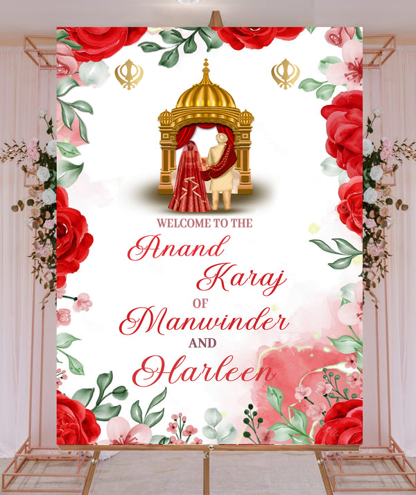 Indian Punjabi Wedding Anand Karaj  Ceremony Welcome Board Sign for Decoration