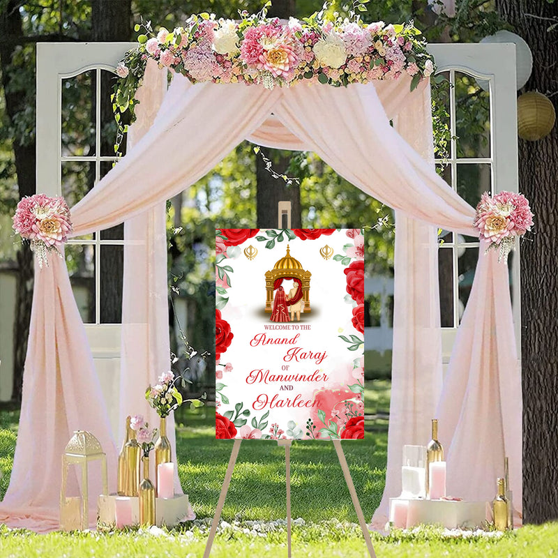 Indian Punjabi Wedding Anand Karaj  Ceremony Welcome Board Sign for Decoration