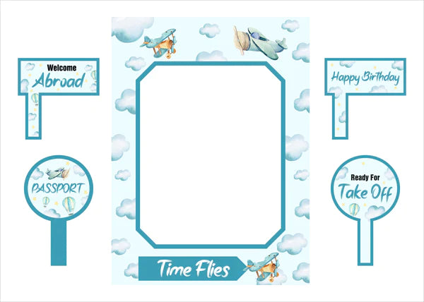 Air Plane Theme Birthday Party Selfie Photo Booth Frame & Props