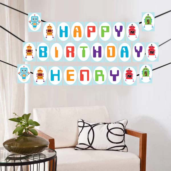 Robot Theme  Birthday Party Banner for Decoration