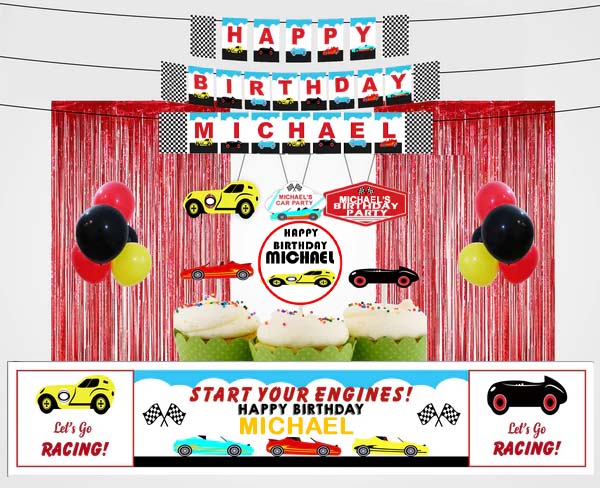 Racing Car Birthday Party Decoration Kit - Personalized