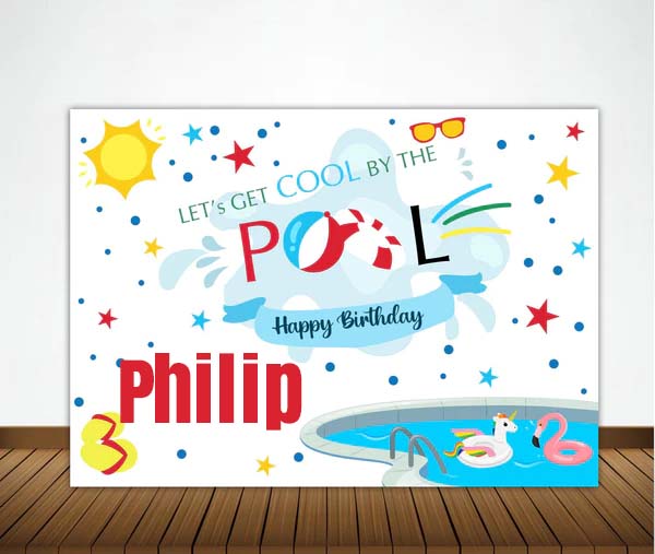 Pool Party Theme Birthday Party Personalized Backdrop.