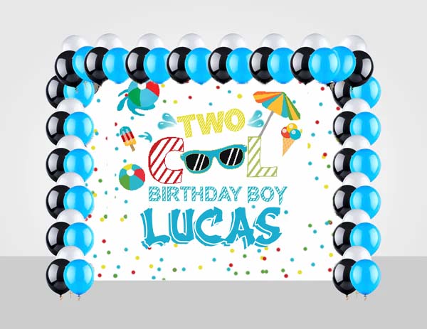 Two Cool Birthday Party Decoration Kit With Personalized Backdrop.