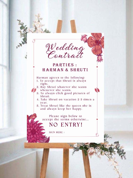 Wedding Contract / Bridal Party Welcome Signage