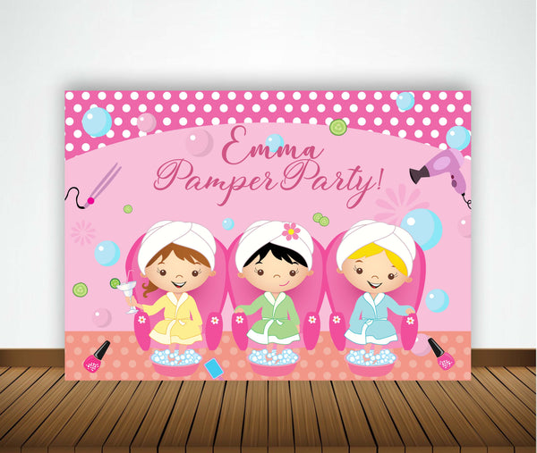 Spa Theme Birthday Party Personalized Backdrop.