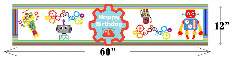 Robot Birthday Party Long Banner for Decoration