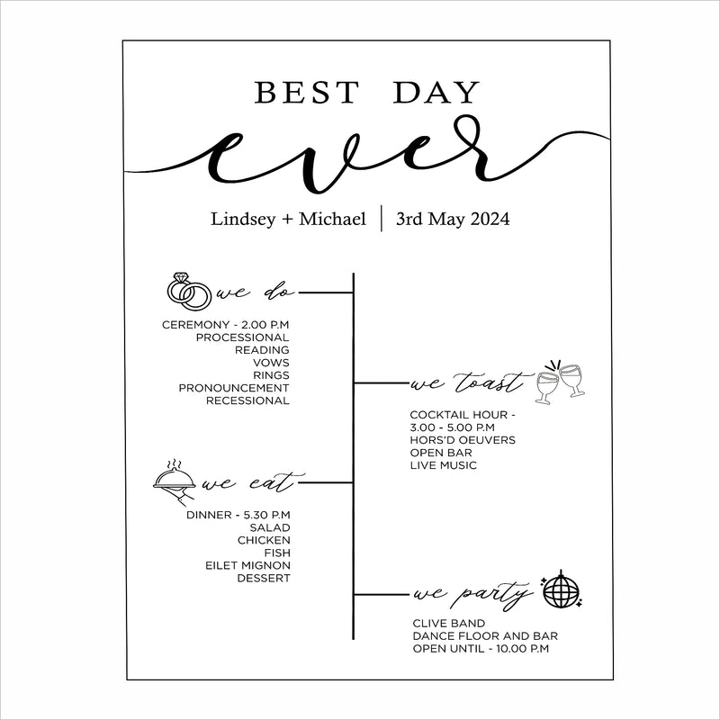 Modern Minimalist Theme Wedding Day Timeline Board