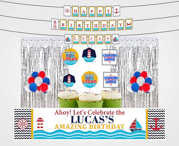 Nautical Theme Birthday Party Decoration Kit - Personalized