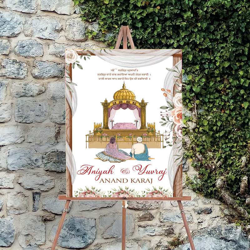 Indian Punjabi Wedding Anand Karaj Ceremony Welcome Board for Decoration