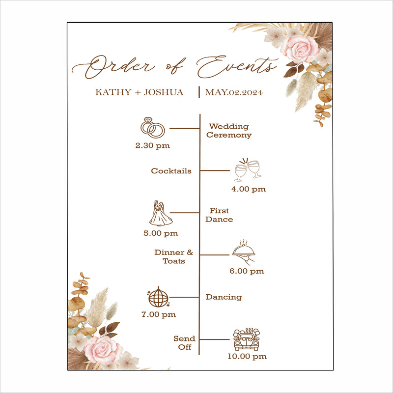 Pampas Grass Wedding Day Timeline Board