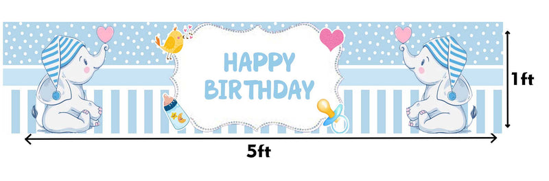 Baby Elephant Birthday Party Long Banner for Decoration