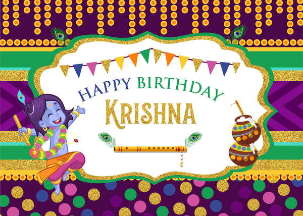 Little Krishna Theme Birthday Party Personalized Backdrop.