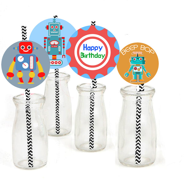 Robot Birthday Party Paper Decorative Straws