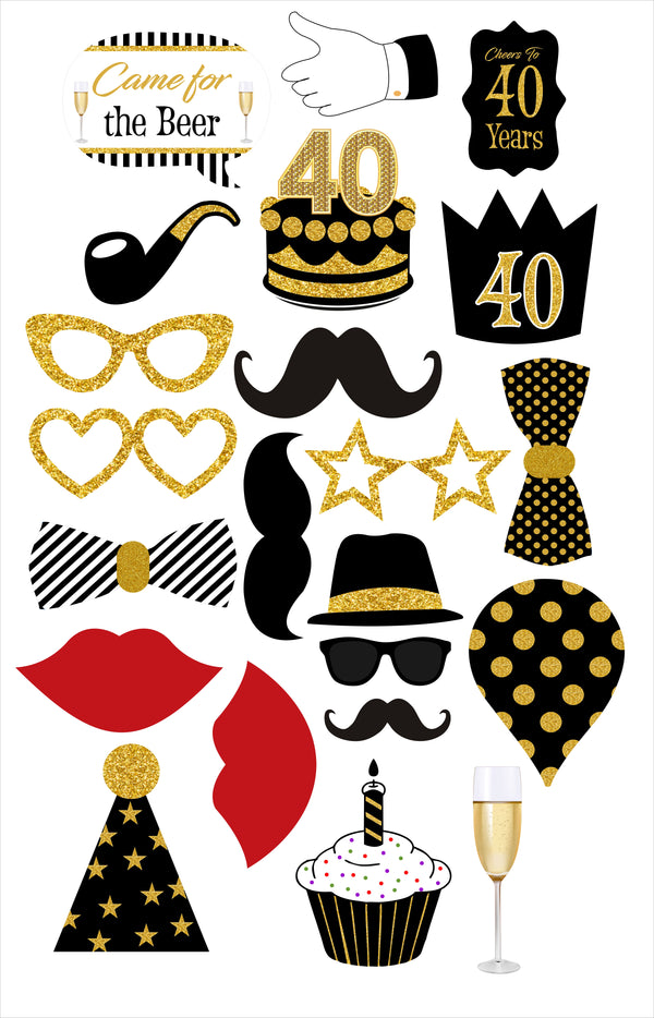 40th Theme Birthday Party Photo Booth Props Kit