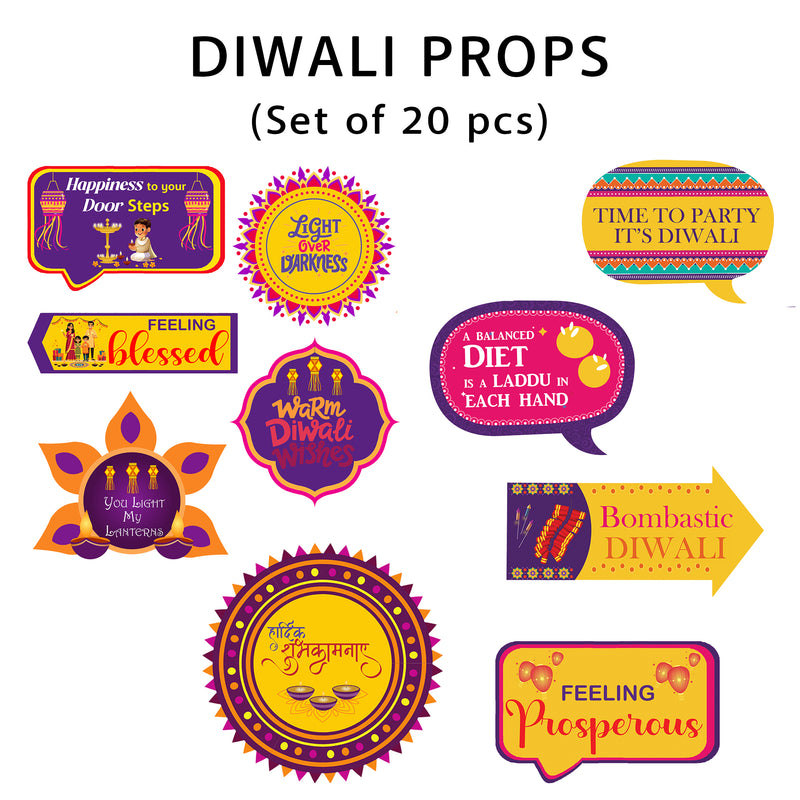 Diwali Party Photo Booth Props Kit- Set of 10