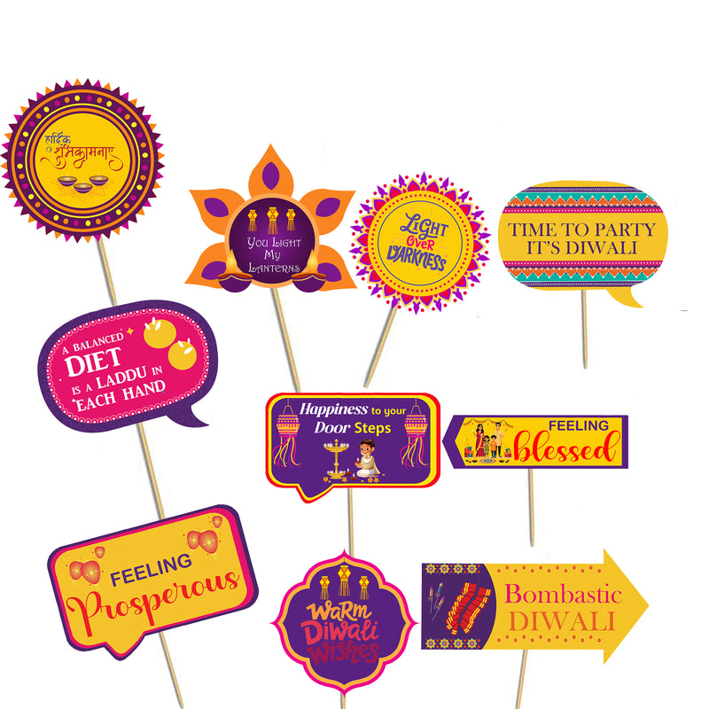 Diwali Party Photo Booth Props Kit- Set of 10