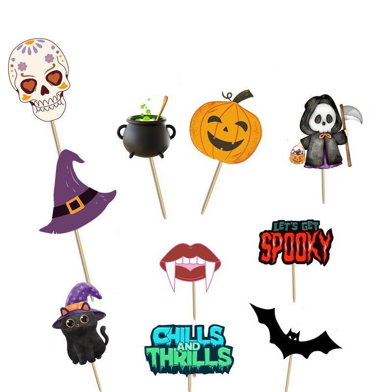 Halloween Theme Party Photo Booth Props Kit- Set of 15