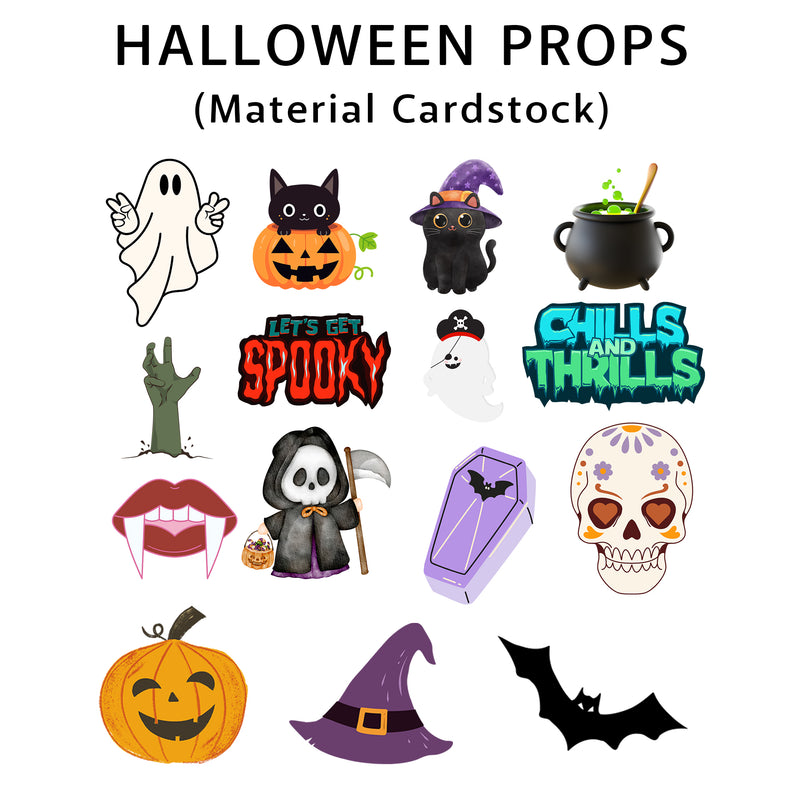 Halloween Theme Party Photo Booth Props Kit- Set of 15