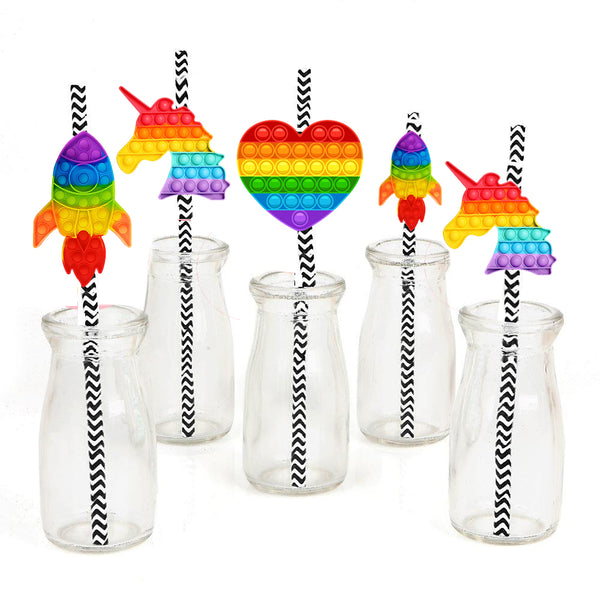 Pop It Theme  Birthday Party Paper Decorative Straws