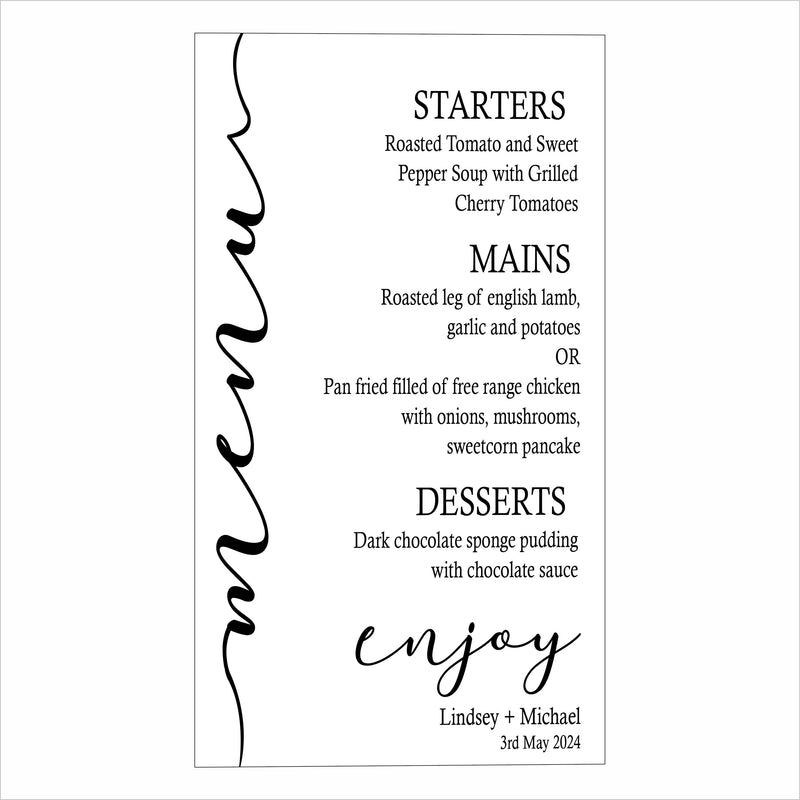 Modern Minimalist Theme Wedding  Menu Card