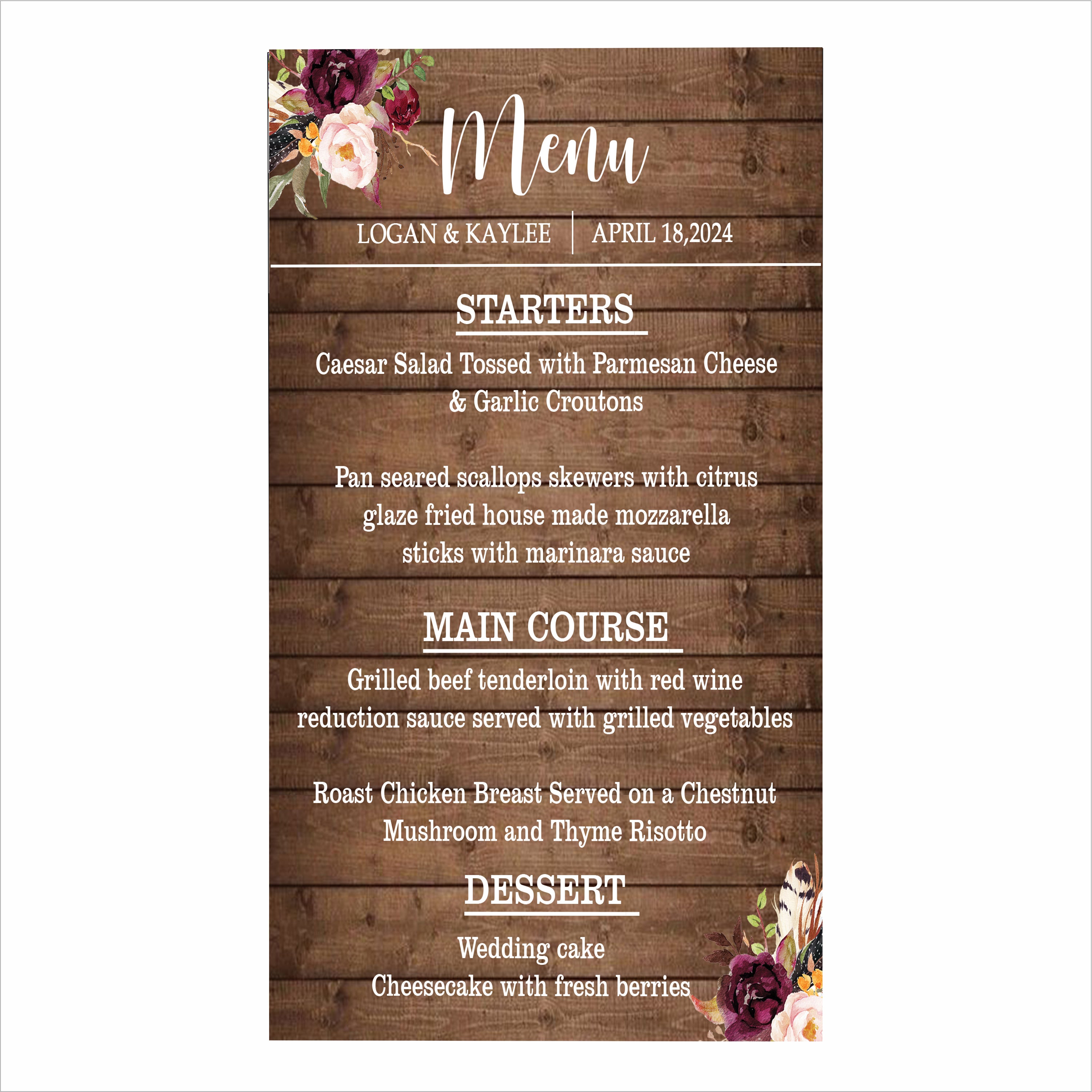 Rustic Theme Wedding  Menu Card