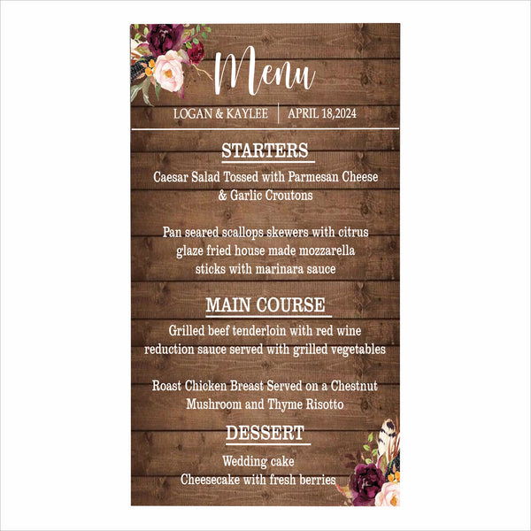 Rustic Theme Wedding  Menu Card