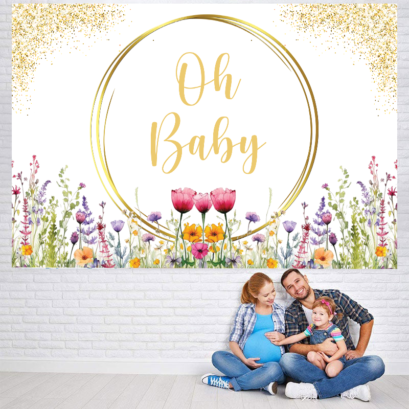 Wild Flower Theme Baby Shower Party Personalized Backdrop