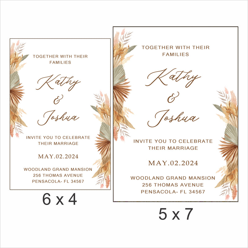 Pampas Grass Wedding  E- Invite/Printed Invitation Card